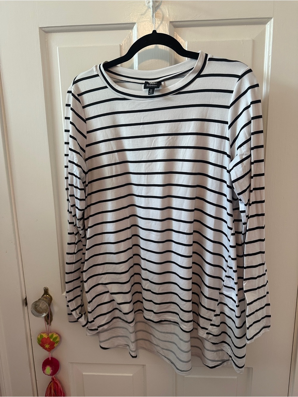 Nordstrom Women's Black & White Striped Long Sleeve Tee